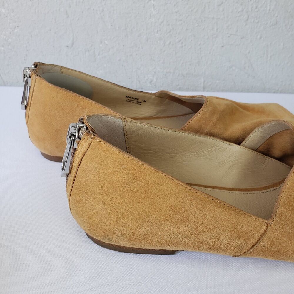Botkier New York Womens Sz 7 Maxine Suede Tan Leather Zip Peep Toe Flats Shoes - Picture 5 of 13